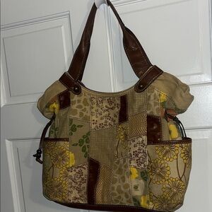 Fossil multicolor floral patchwork shoulder handbag